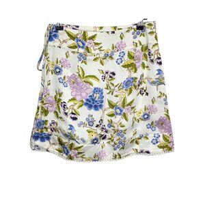 Anthropologie Maeve Printed Satin Wrap Mini Skirt, Floral, Boho, Feminine,Size 4